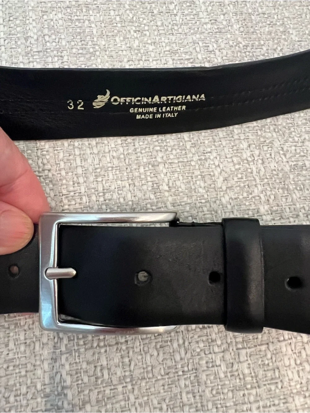 LKNW OfficinArtigiana Men’s Black Genuine Leather Belt Made in Italy Size 32